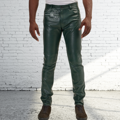 Mens Rich Green Genuine Soft Lamb Leather Pants