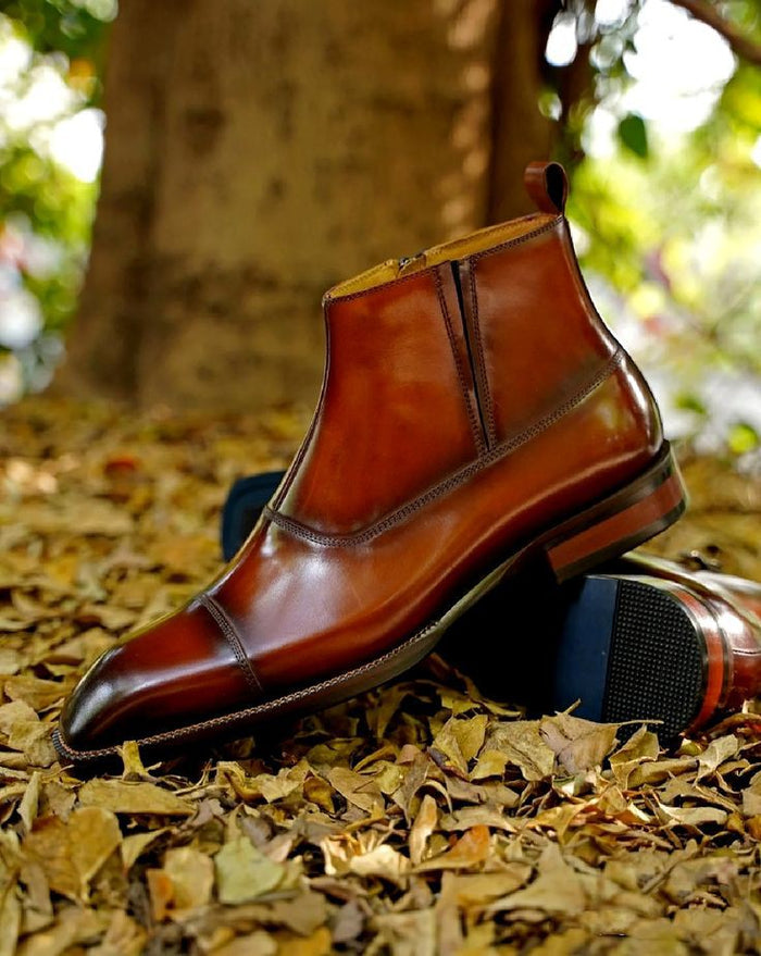 Black Toe Cut Side Zip Ankle Leather Boots | Hides&Cult
