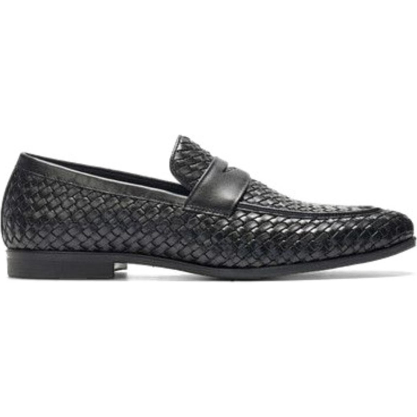 Black Woven Party-wear Leather SlipOns | Hides&Cult