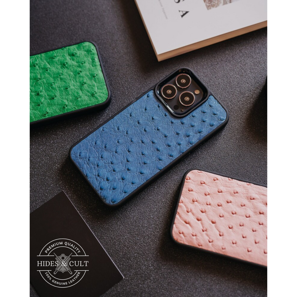 Luxury Pink Ostrich Print Shockproof Genuine Leather Iphone Case