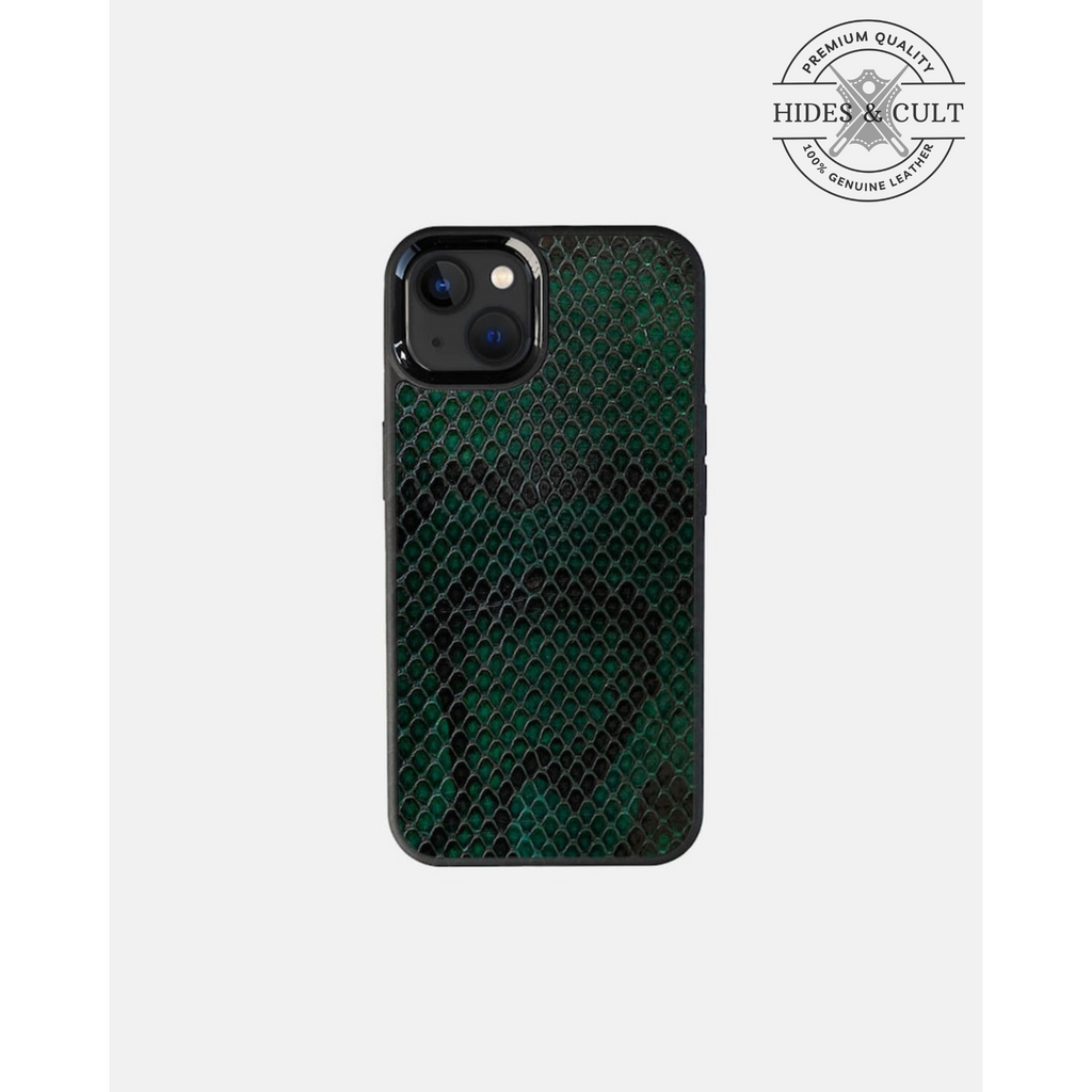 Luxury Green Exotic Python Print Shockproof Genuine Leather Iphone Case