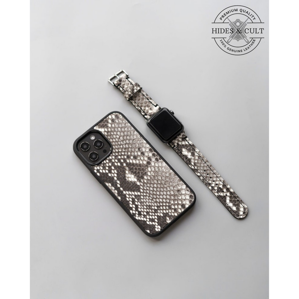 Luxury Exotic Natural Grey - White Python Print Shockproof Genuine Leather Iphone Case