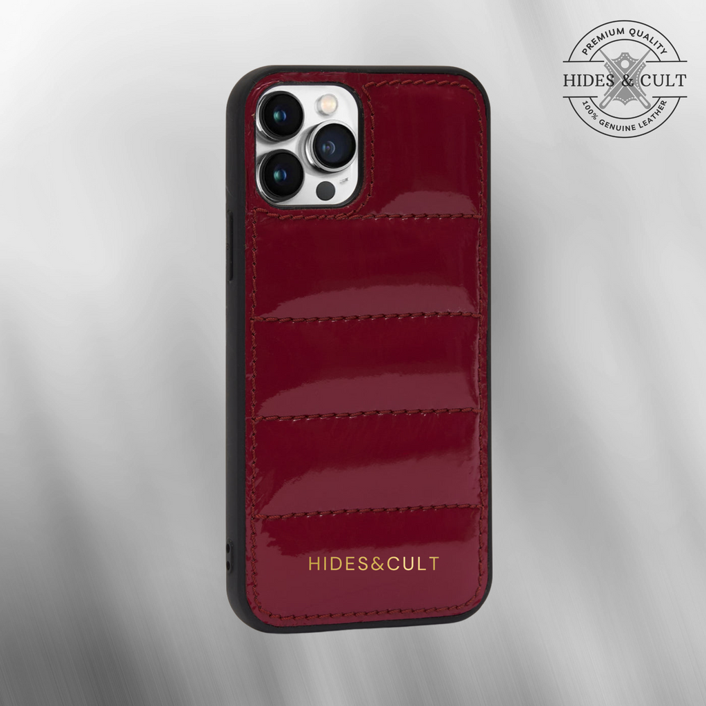 Luxury iPhone Puffer Case - Maroon Red Patent Quilted Genuine Leather Iphone Case