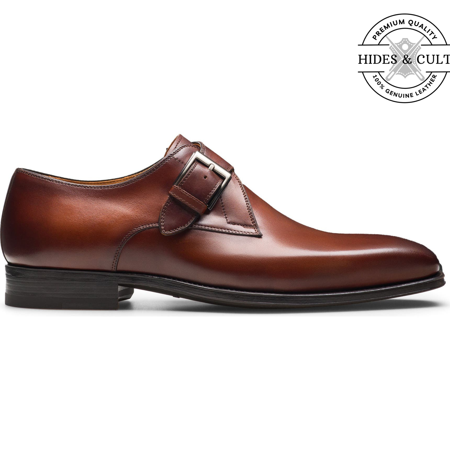 Brown Classic Single Monk Strap Leather Shoes | Hides&Cult