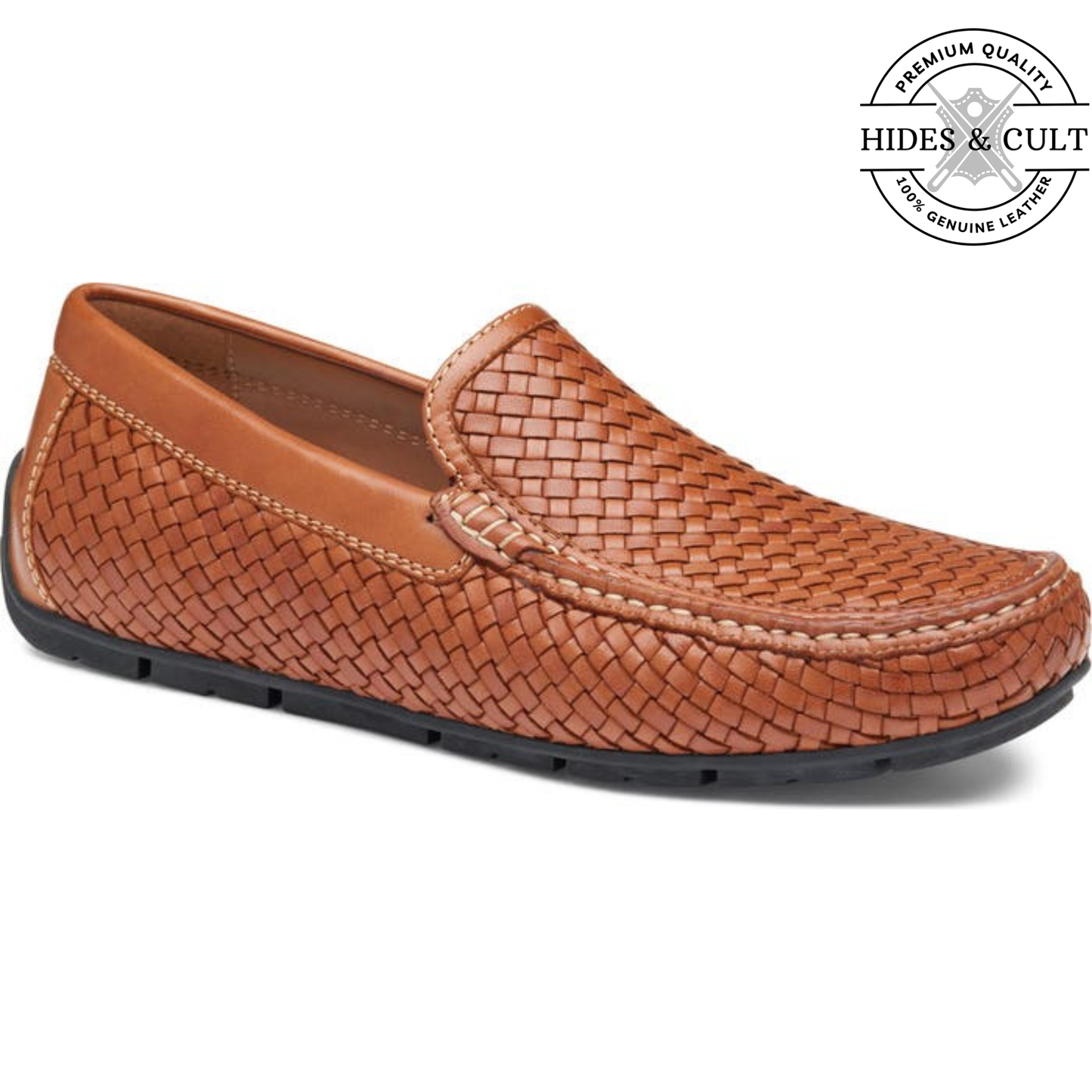 Tan Brown Woven Effect Leather Loafers | Hides&Cult