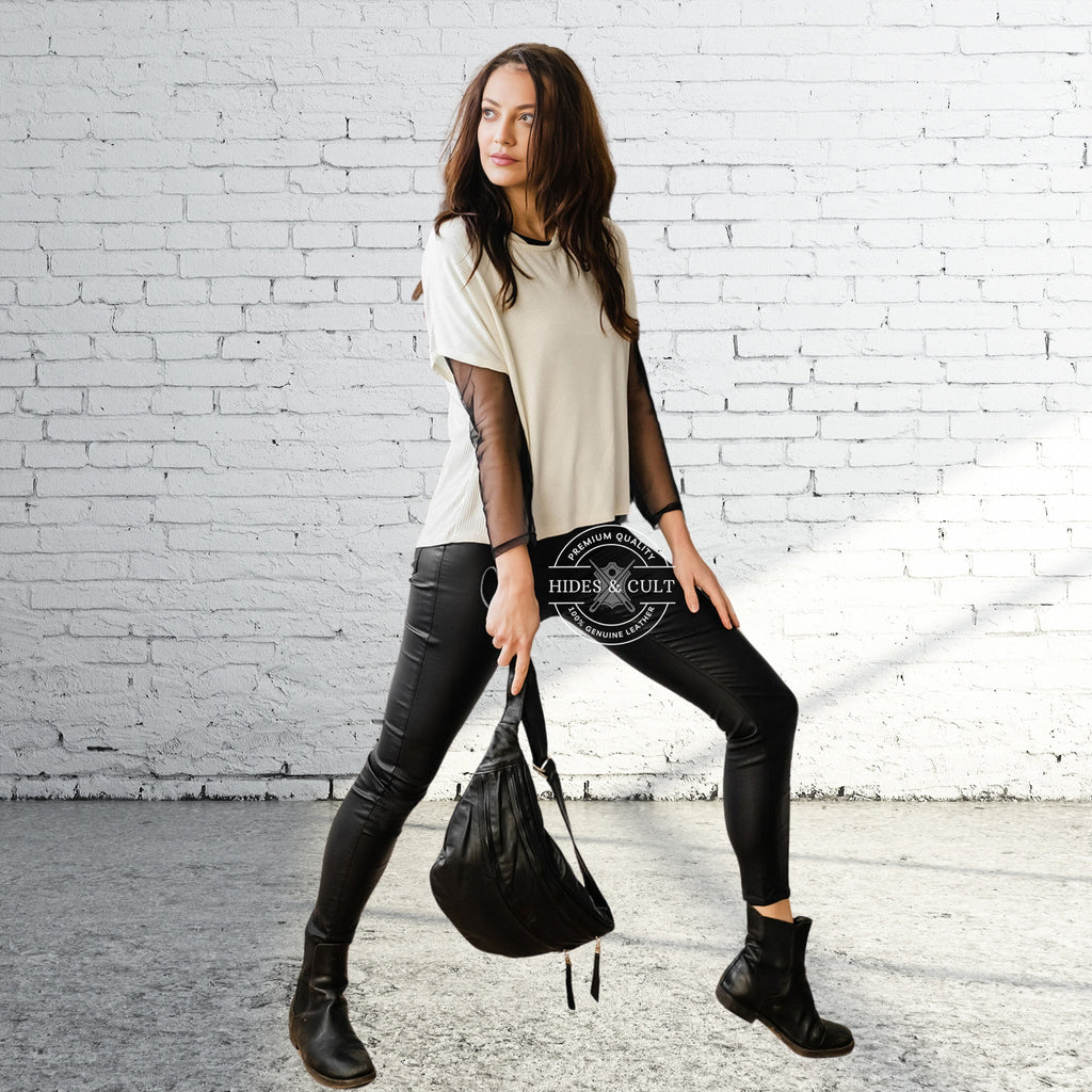 Black Lightweight Buttery Soft Leather Sling Bag