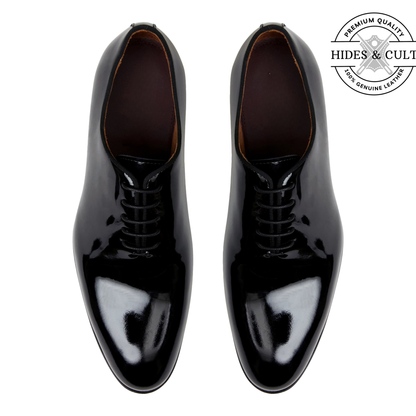 Black Patent Wholecut Leather Shoes - Square Toe | Hides&Cult