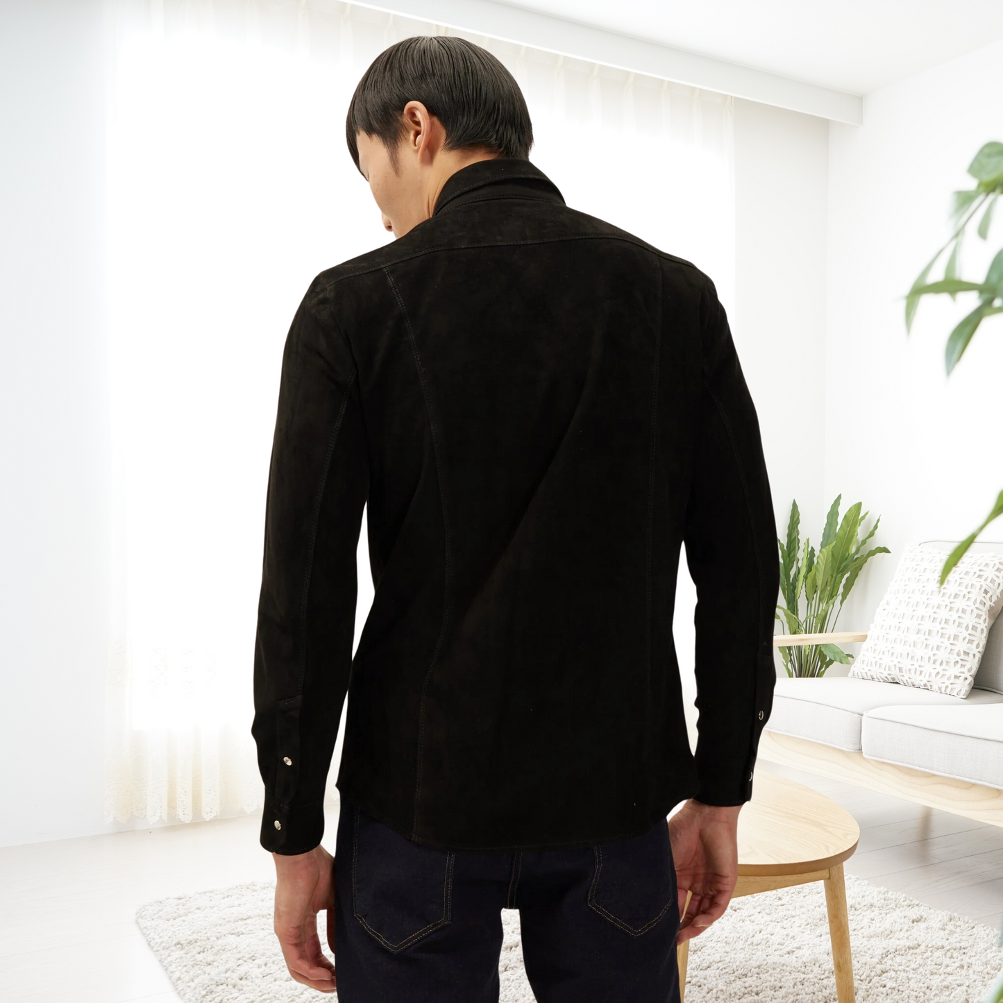 Mens Rich Black Suede Genuine Soft Lamb Leather Shirt