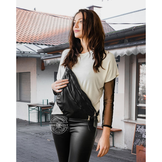 Black Lightweight Buttery Soft Leather Sling Bag