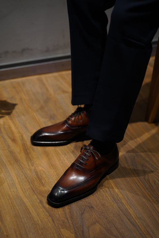 Polished Patina Brown Dual Apron Leather Dress Shoes | Hides&Cult