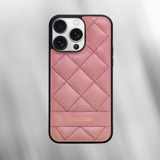 Luxury iPhone Quilted Case - Pink Diamond Quilt Genuine Leather Iphone Case