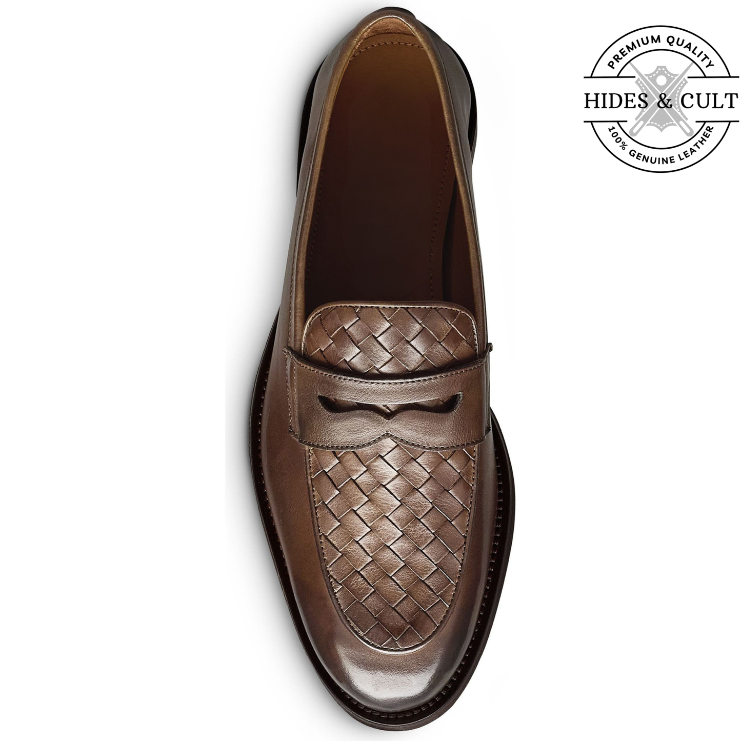 Brown Hand Woven Vamp Party-wear Leather SlipOn Loafers | Hides&Cult