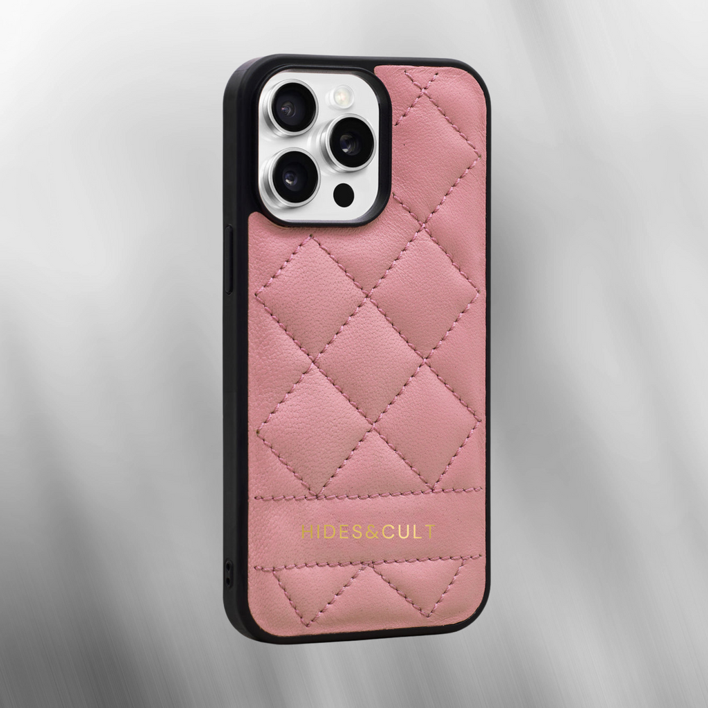 Luxury iPhone Quilted Case - Pink Diamond Quilt Genuine Leather Iphone Case