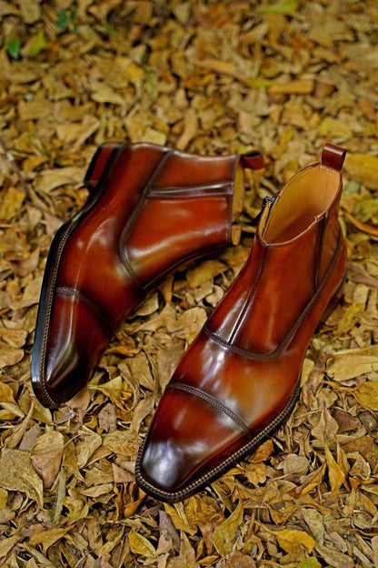 Black Toe Cut Side Zip Ankle Leather Boots | Hides&Cult