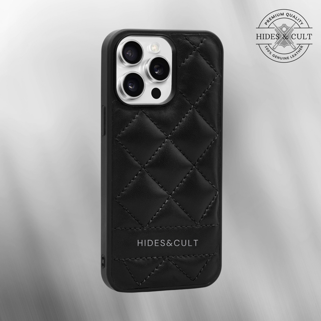 Luxury iPhone Quilted Case - Black Diamond Quilt Genuine Leather Iphone Case