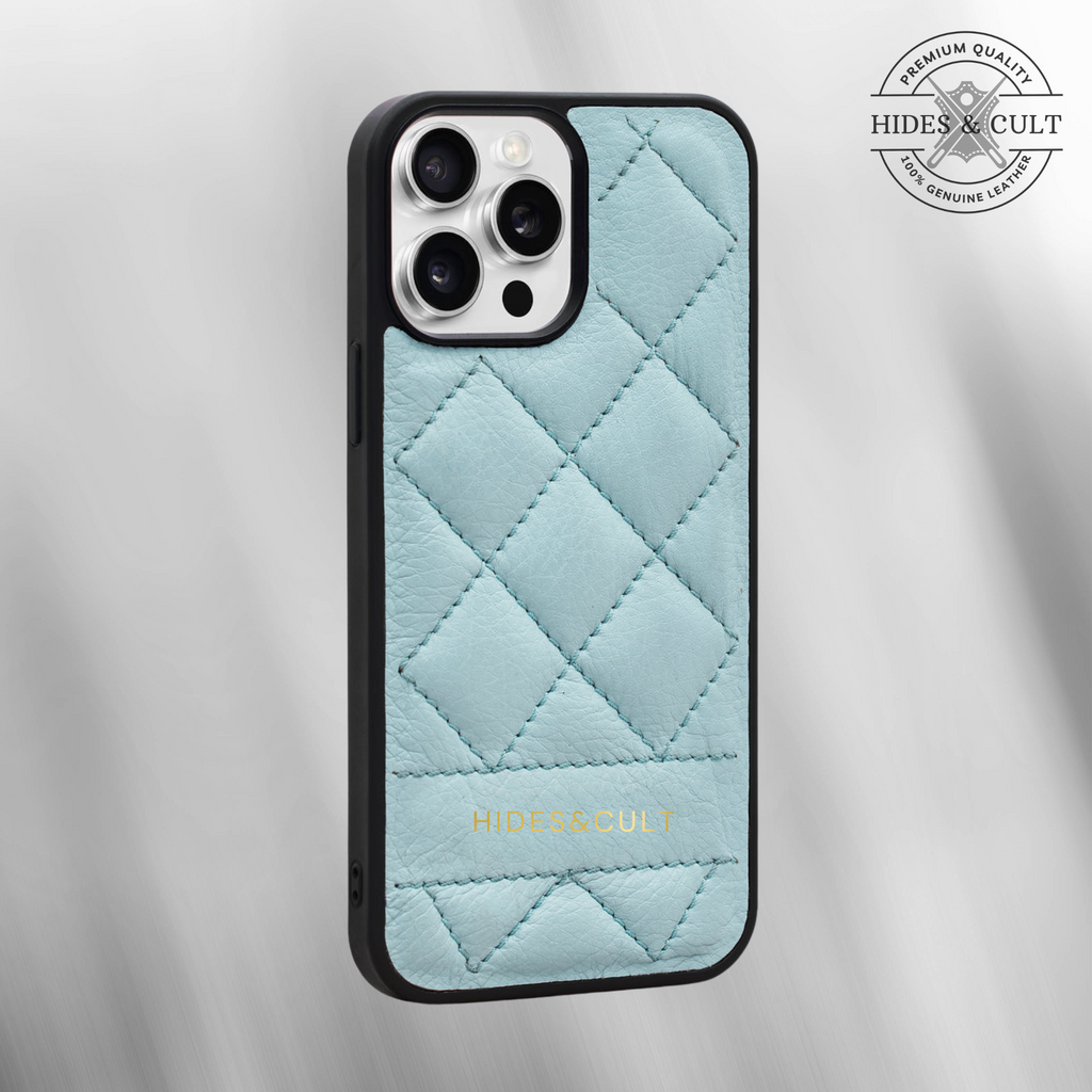 Luxury iPhone Quilted Case - Turquoise Diamond Quilt Genuine Leather Iphone Case