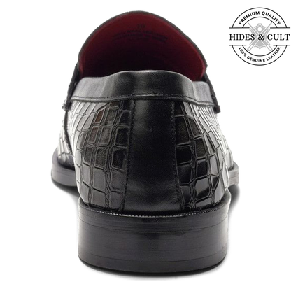 Grey Tone Croc Leather Moccasin Loafers | Hides&Cult