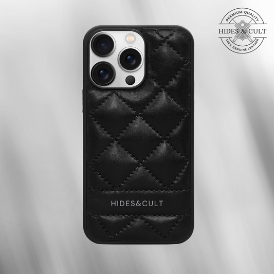 Luxury iPhone Quilted Case - Black Diamond Quilt Genuine Leather Iphone Case