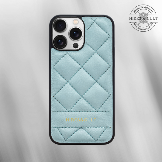 Luxury iPhone Quilted Case - Turquoise Diamond Quilt Genuine Leather Iphone Case