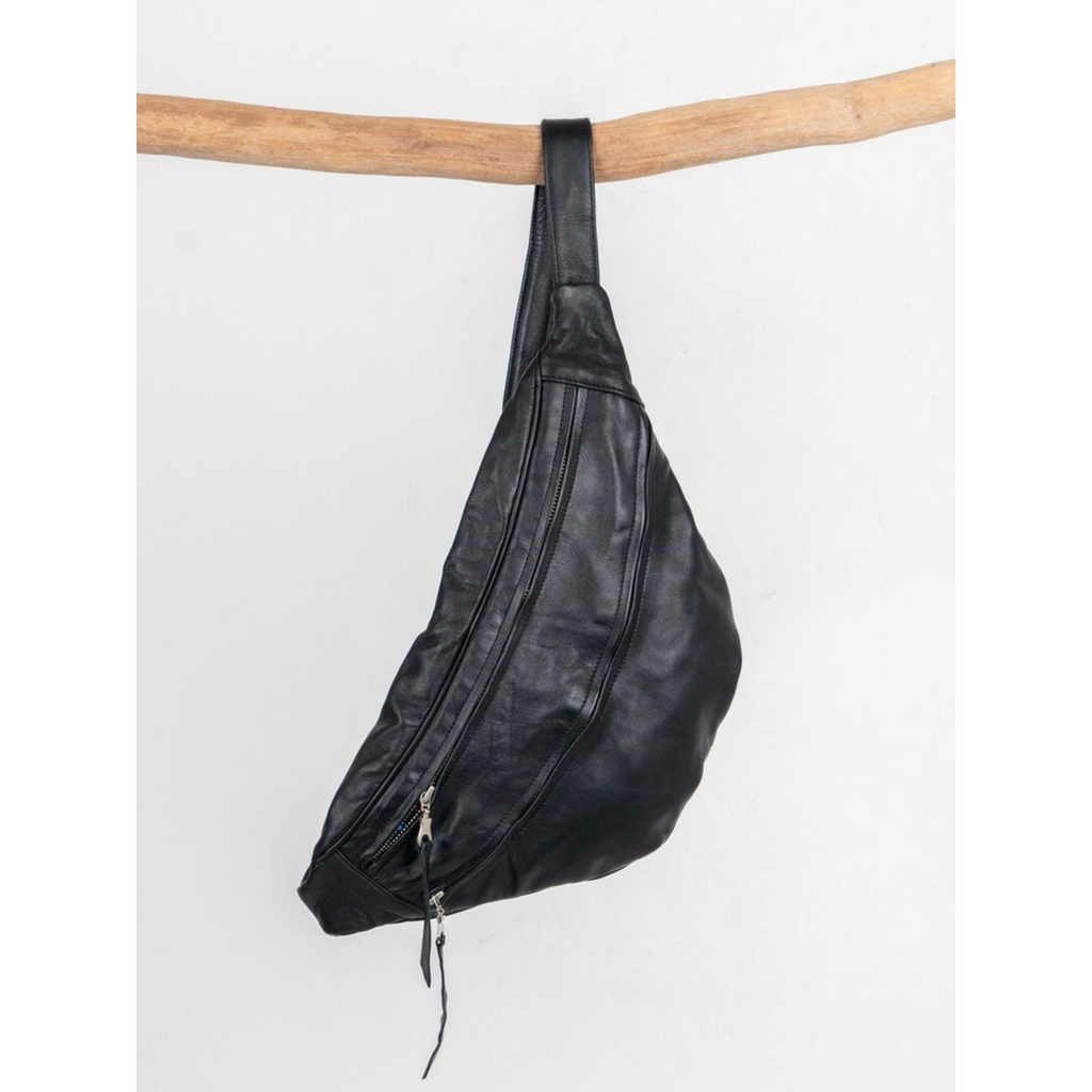 Black Lightweight Buttery Soft Leather Sling Bag