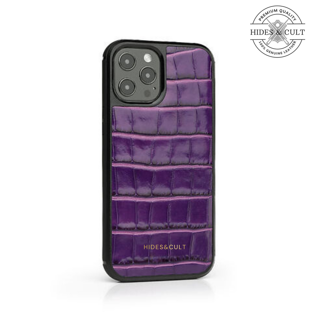 Luxury Glossy Magenta - Burgundy Patent Croc Shockproof Genuine Leather Iphone Case