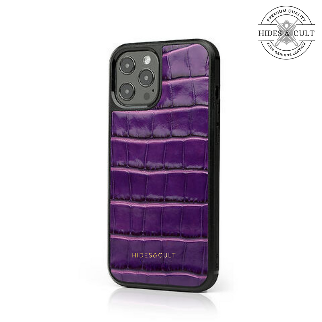 Luxury Glossy Magenta - Burgundy Patent Croc Shockproof Genuine Leather Iphone Case