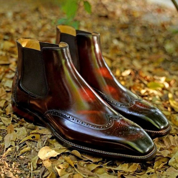Black Classic Italian Brogue Chelsea Boots | Hides&Cult