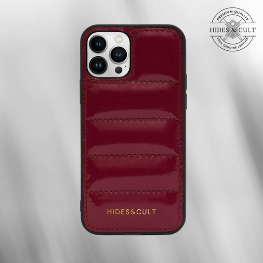 Luxury iPhone Puffer Case - Maroon Red Patent Quilted Genuine Leather Iphone Case