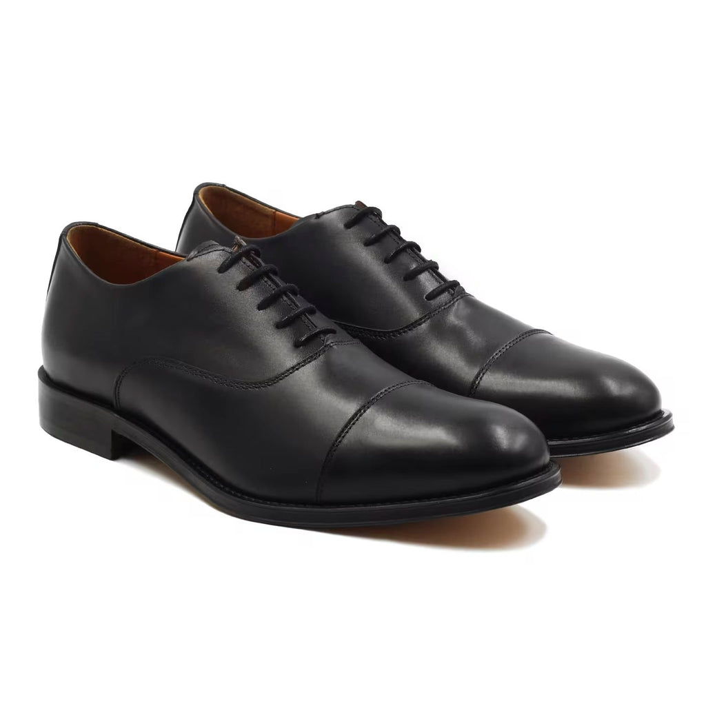 Solid Black Oxford Brogue Leather Shoes | Hides&Cult
