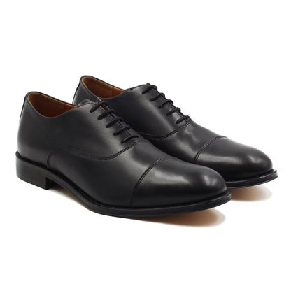Black Oxford Brogue Leather Shoes - Round Toe | Hides&Cult