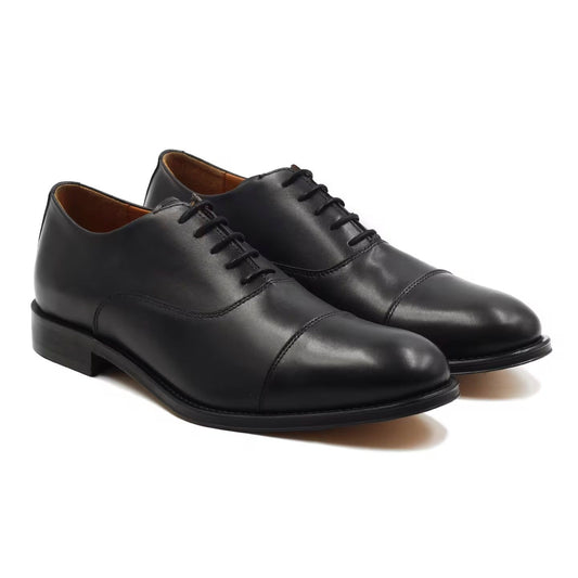 Black Oxford Brogue Leather Shoes - Round Toe | Hides&Cult