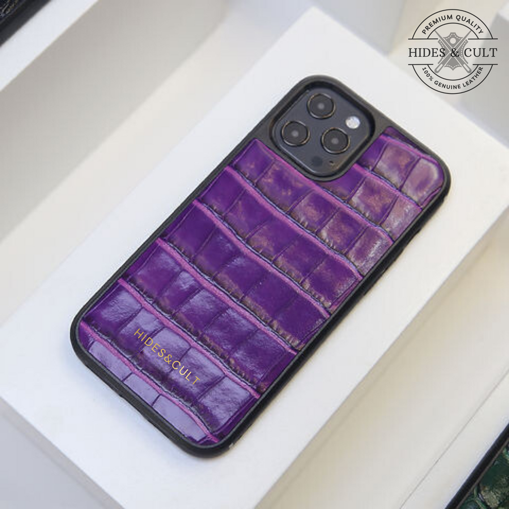 Luxury Glossy Magenta - Burgundy Patent Croc Shockproof Genuine Leather Iphone Case