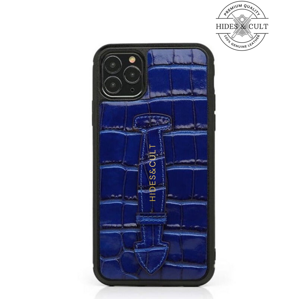 Luxury Black Patent Croc Shockproof Genuine Leather Iphone Case with Handle