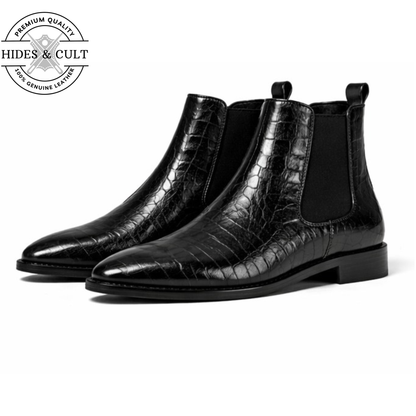 Black Croc Leather Party-wear Chelsea Boots | Hides&Cult