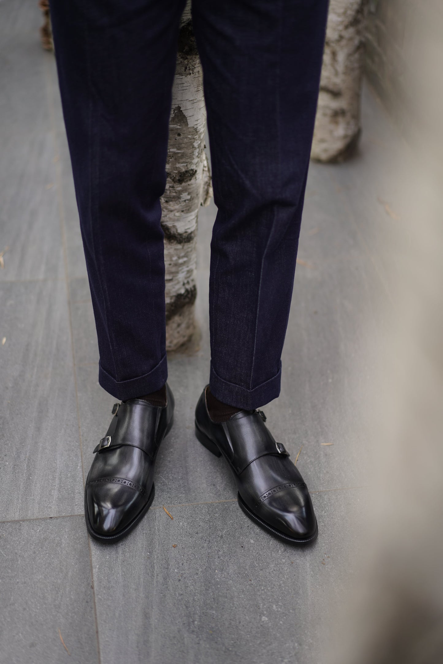Grey Patina Double Monk Strap Shoes - Round Toe | Hides&Cult