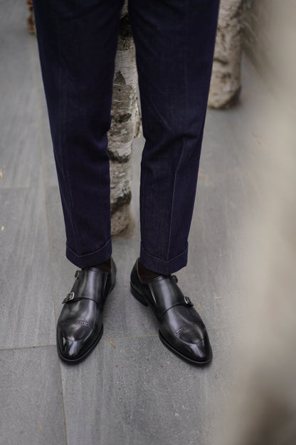 Grey Patina Double Monk Strap Shoes - Round Toe | Hides&Cult