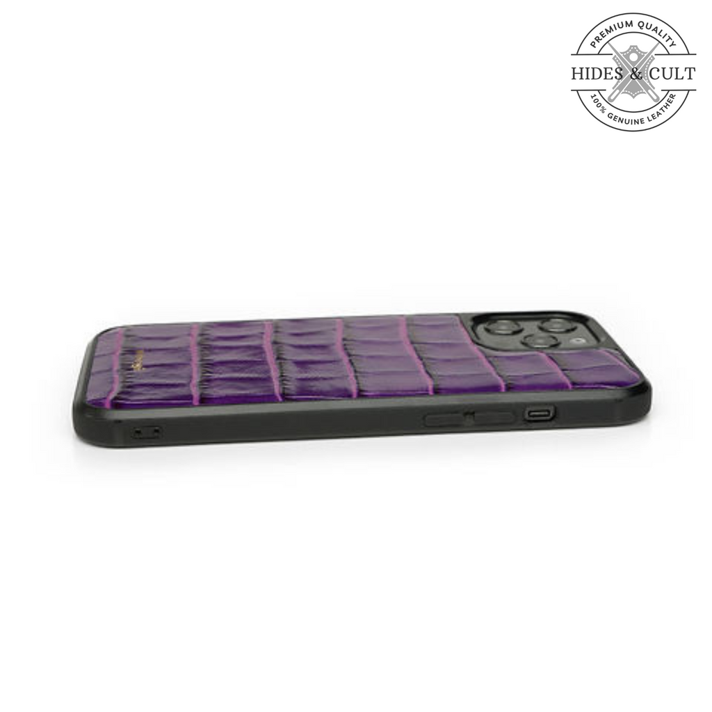 Luxury Glossy Magenta - Burgundy Patent Croc Shockproof Genuine Leather Iphone Case