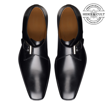 Black Classic Single Monk Strap Leather Shoes | Hides&Cult