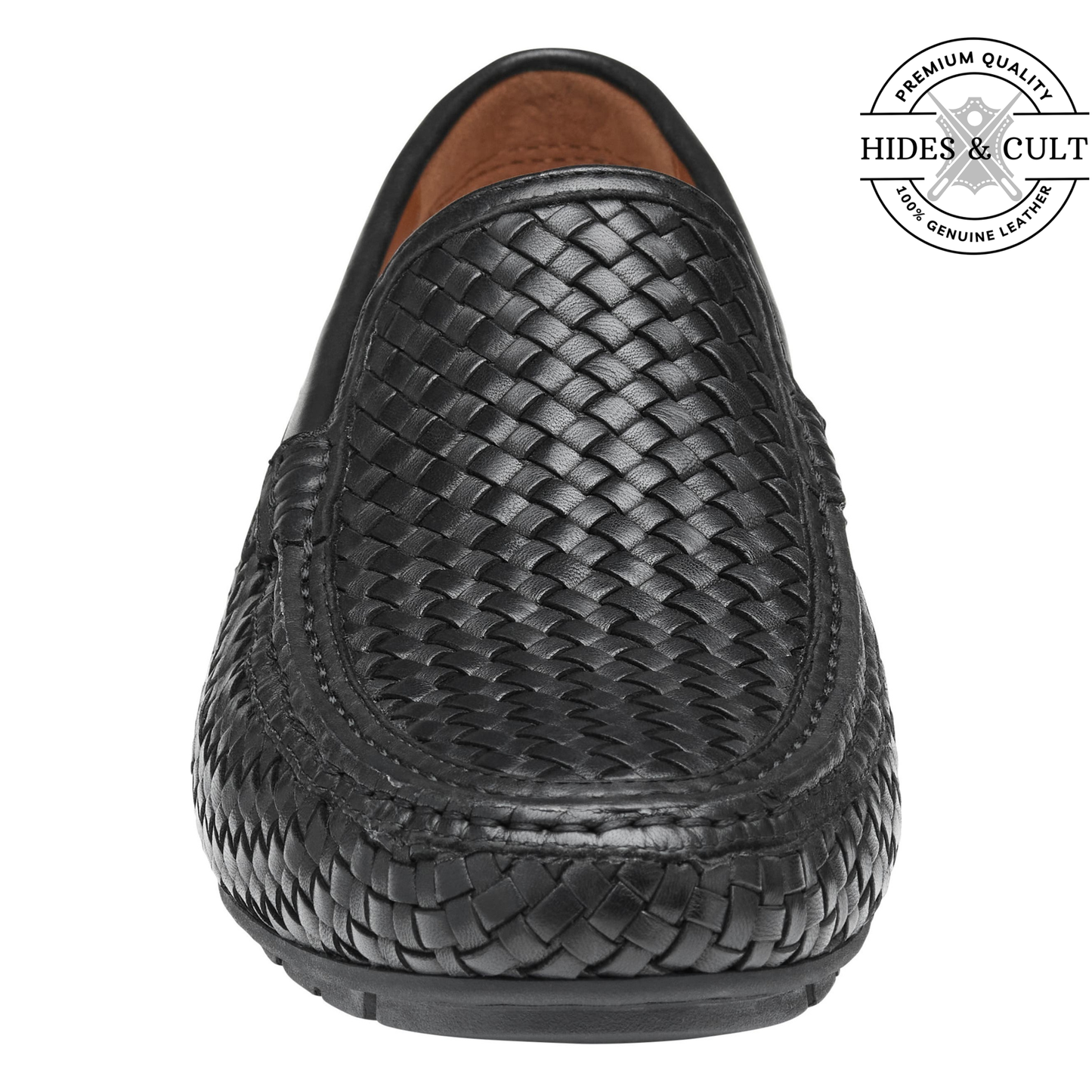Black Woven Effect Leather Loafers | Hides&Cult