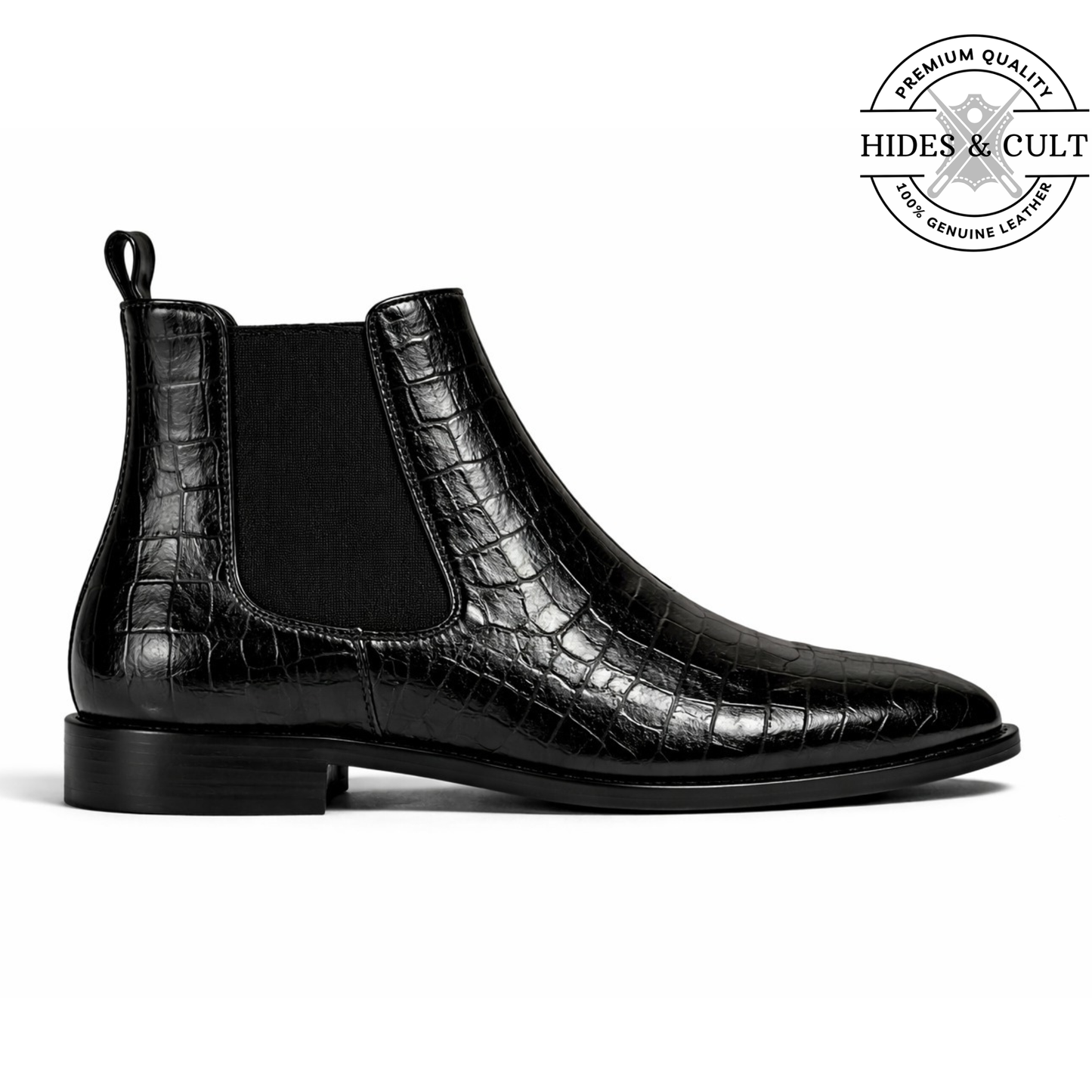 Black Croc Leather Party-wear Chelsea Boots | Hides&Cult