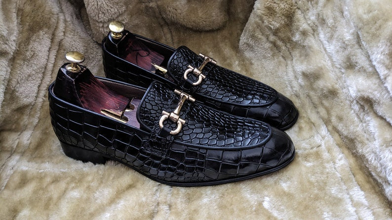 Croco Slip On Horse-bit Loafers | Hides&Cult