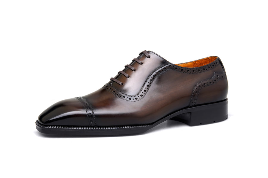 Brown Patina Toe Cut Oxford Brogue Shoes | Hides&Cult