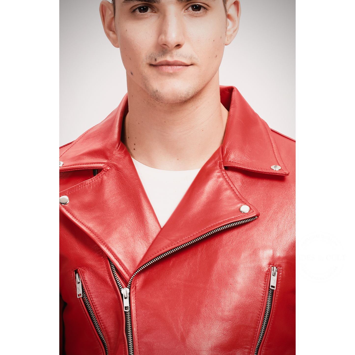 Mens Blood Red Slim Fit Motorcycle Biker Leather Jacket