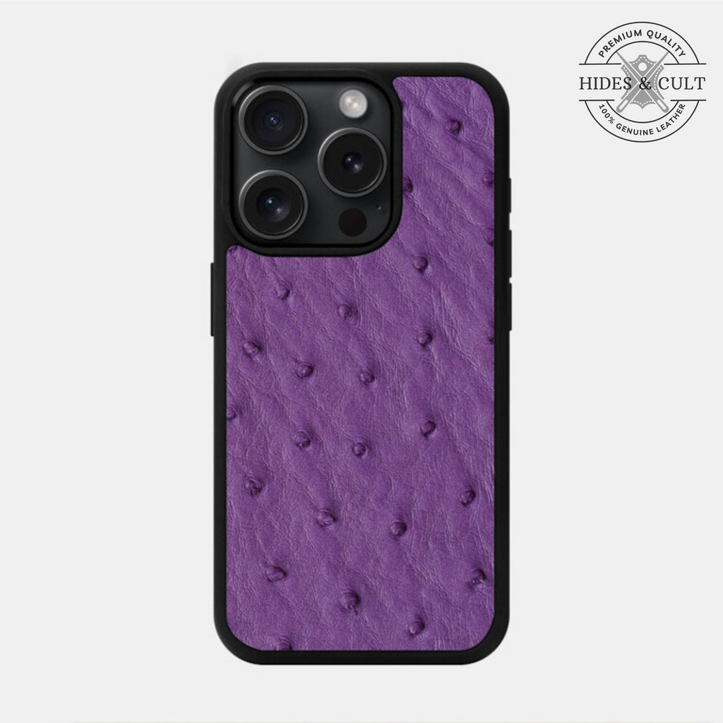 Luxury Purple Ostrich Print Shockproof Genuine Leather Iphone Case