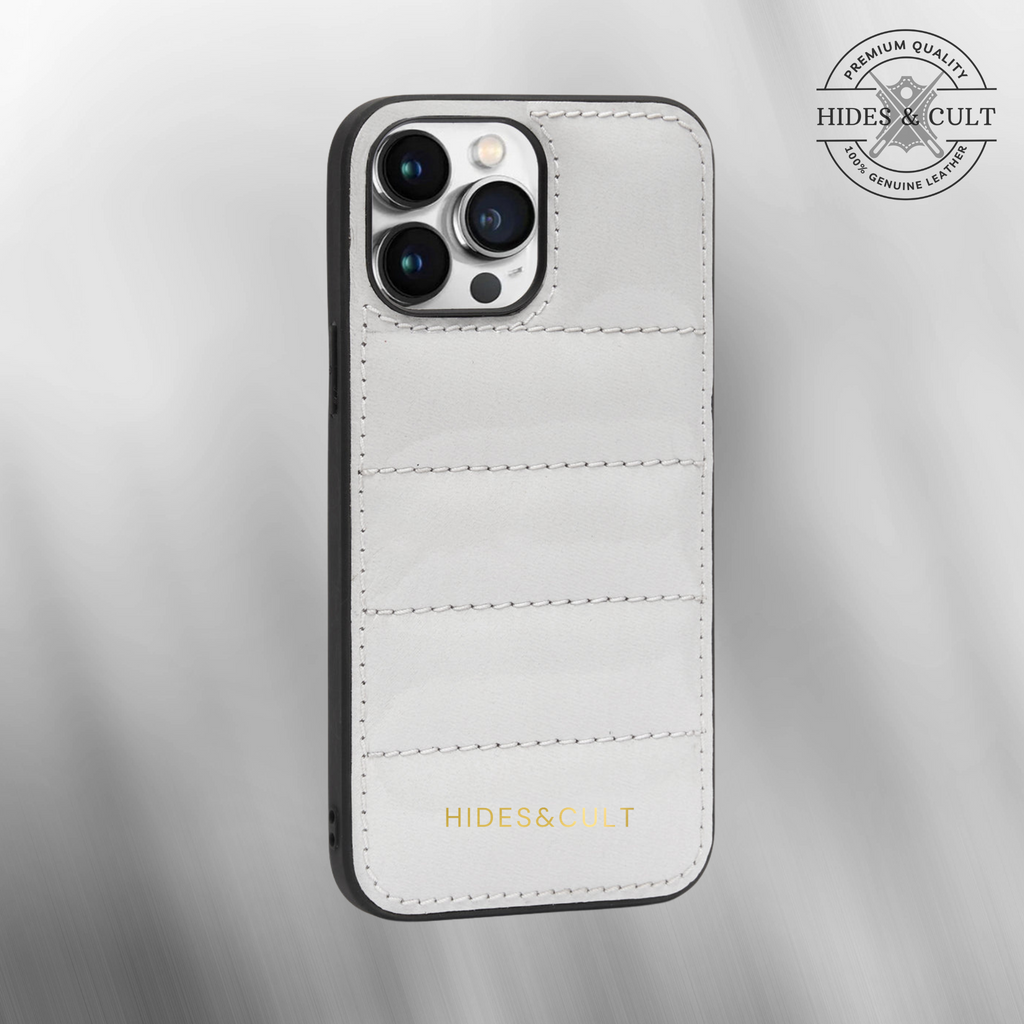 Luxury iPhone Puffer Case - White Patent Quilted Genuine Leather Iphone Case