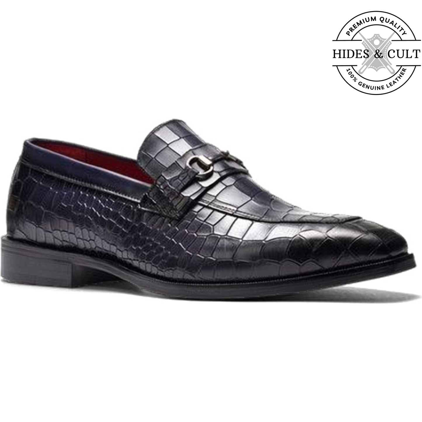 Black Croc Buckled Leather Moccasin Loafers | Hides&Cult