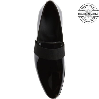 Black Patent Striped Leather SlipOn Loafers | Hides&Cult