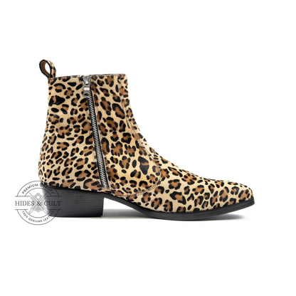Leopard Hair-On Genuine Leather Chelsea Boots Cuban Heel Men | HidesandCult