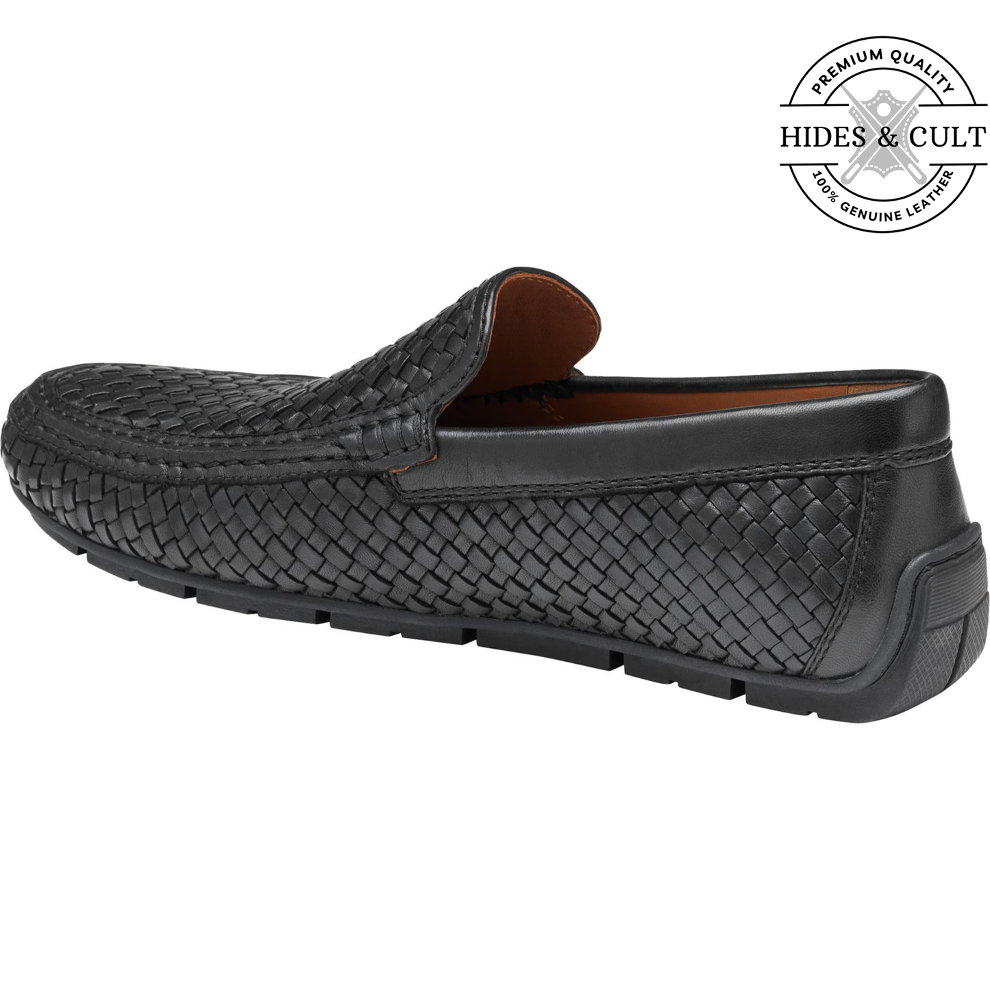 Black Woven Effect Leather Loafers | Hides&Cult