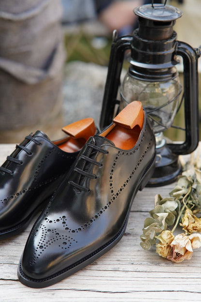Black Wholecut Brogue Oxfords | Hides&Cult